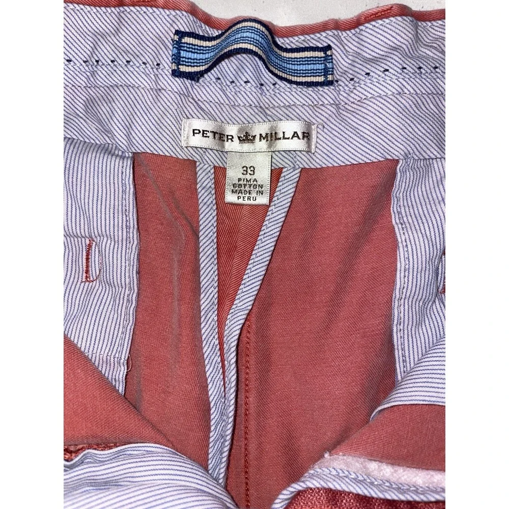 Peter Millar Mens Pima Cotton Flat Front Chino Shorts Salmon Pink Size 33 8.5 In